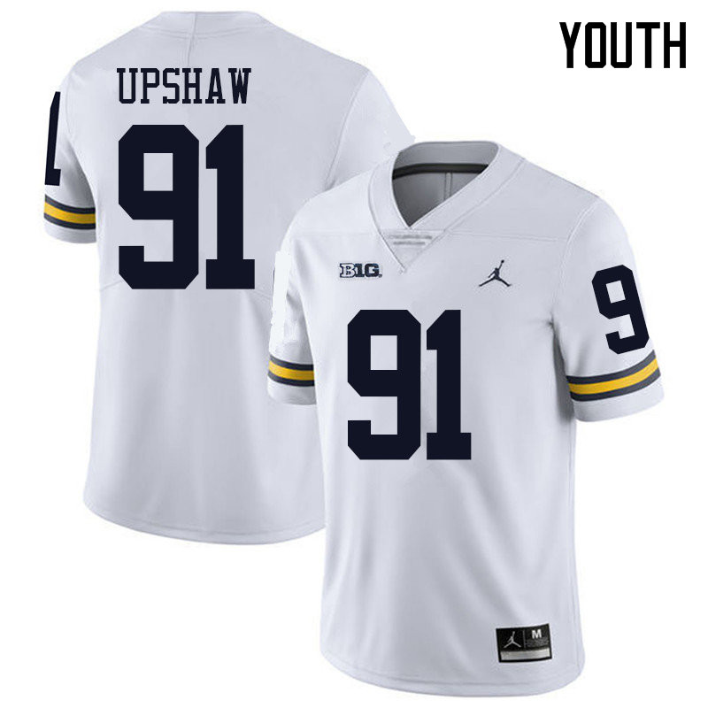 Jordan Brand Youth #91 Taylor Upshaw Michigan Wolverines College Football Jerseys Sale-White